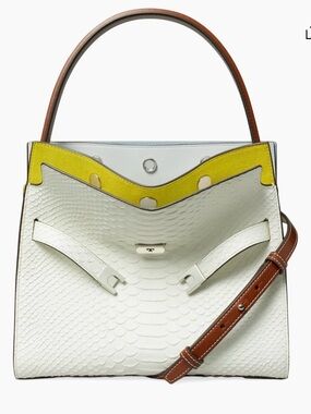 NWT Tory Burch White Lee Radziwill Python-Embossed Satchel